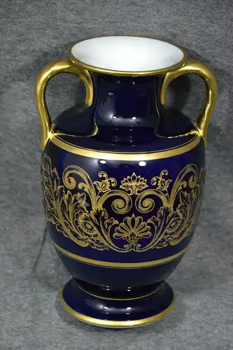 Porzellan, Vase, Hutschenreuther, dunkelblau mit Golddekor