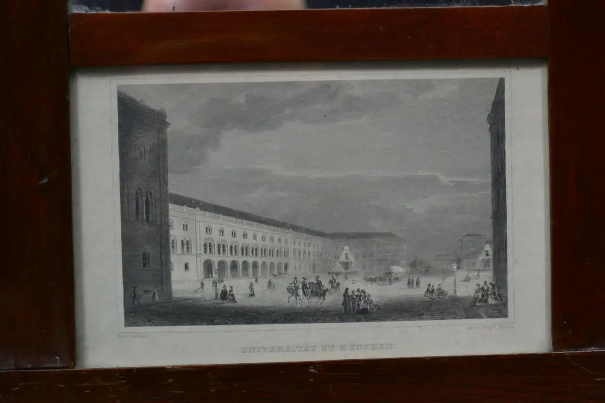 Spiegel, Biedermeier, unten Stahlstich mit Ansicht Universität München, 1843 2
