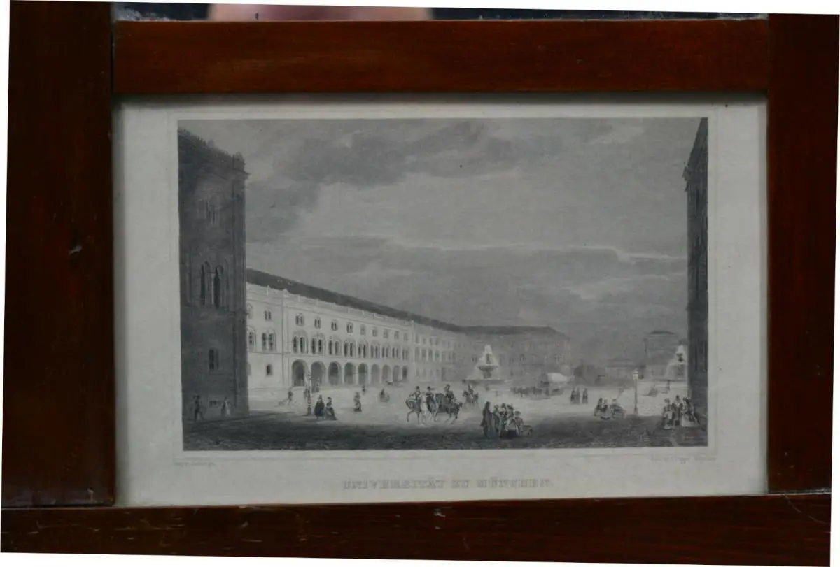 Spiegel, Biedermeier, unten Stahlstich mit Ansicht Universität München, 1843 3