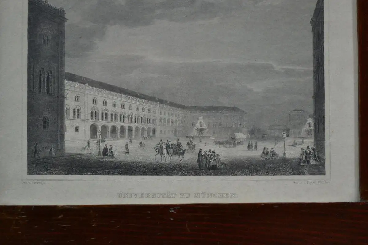 Spiegel, Biedermeier, unten Stahlstich mit Ansicht Universität München, 1843 4