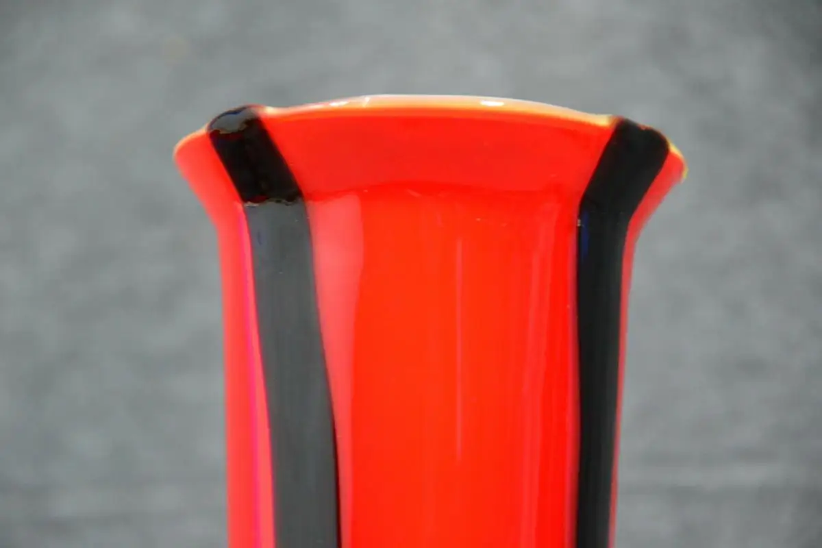 Glas, Vase, rot-schwarz, Murano mundgeblasen 4