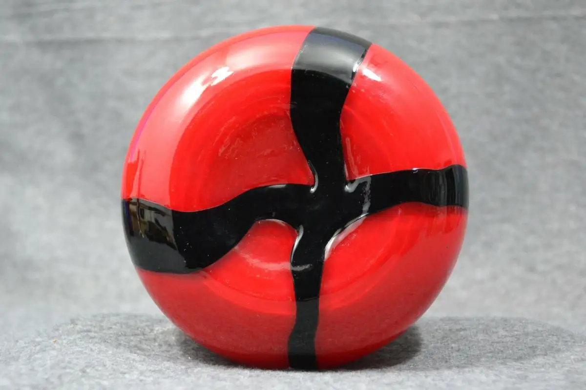 Glas, Vase, rot-schwarz, Murano mundgeblasen 7