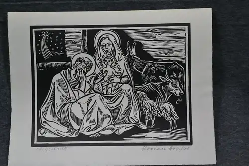 Holzschnitt, Jesus, Maria und Josef, Florian Bohl, 1966