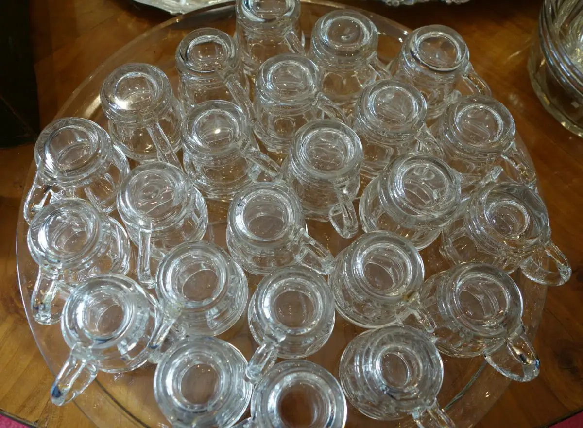 Bowlenset, Glas, geschliffen, Böhmen Mitte 19 Jh, Gefäß, Glastablett, 24 Gläser 4