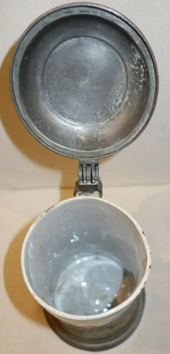 Bierkrug,Keramik,Fayence,Zinndeckel,Jagdmotiv,um 1800 5