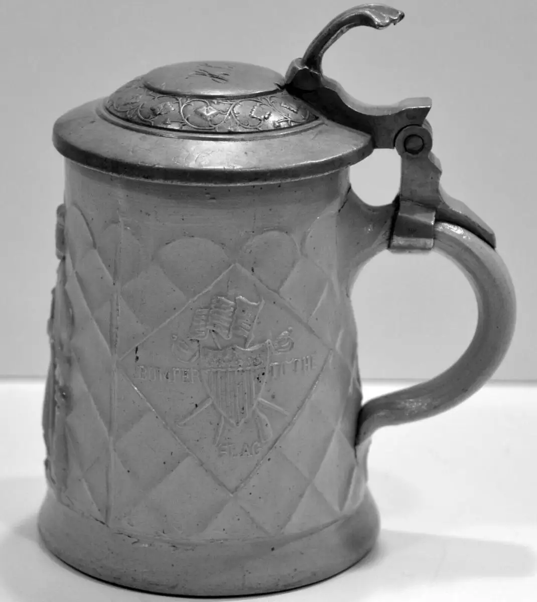 Bierkrug,gr.Steingut,Zinndeckel,USA,1860,Gambrinus u. Amerikanischer Bürgerkrieg 4