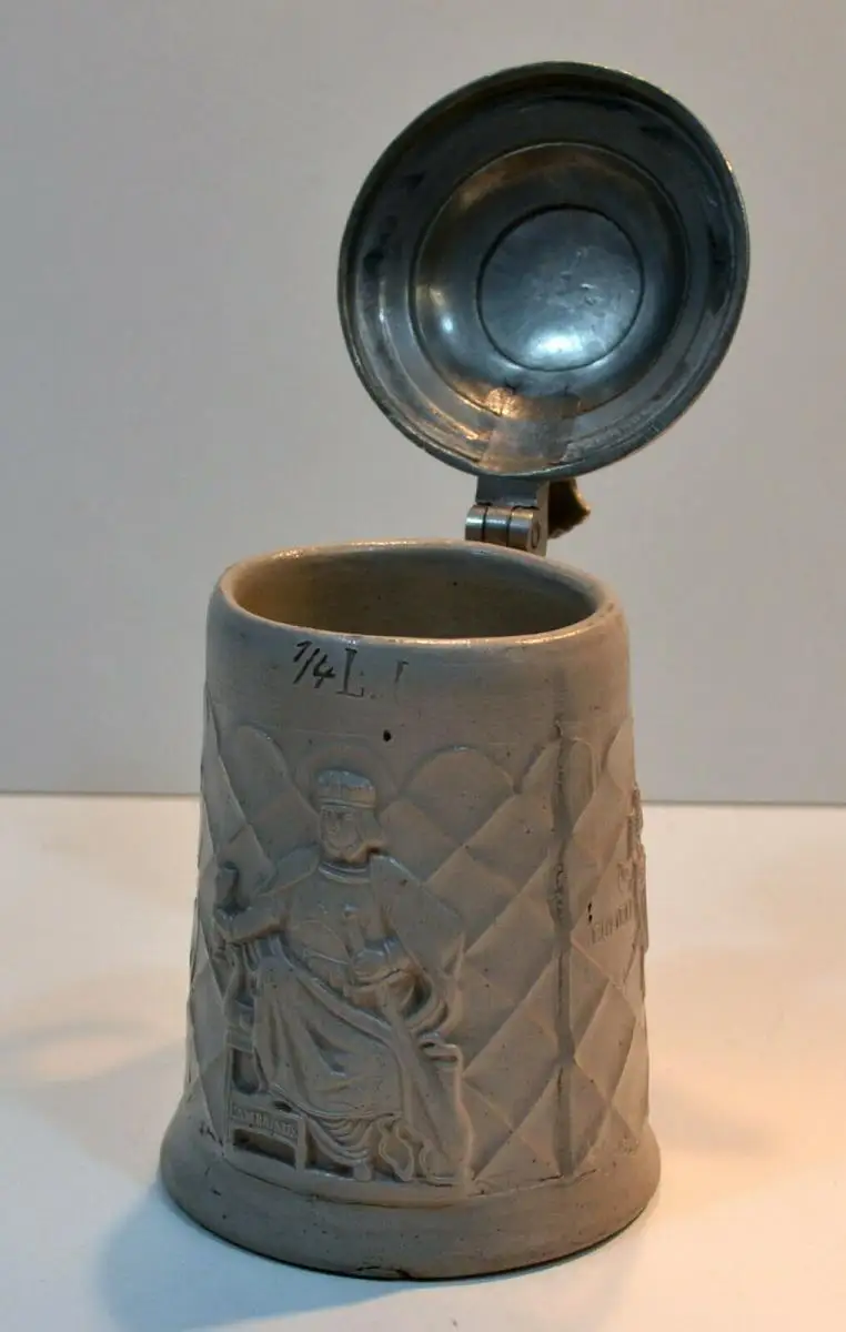 Bierkrug,gr.Steingut,Zinndeckel,USA,1860,Gambrinus u. Amerikanischer Bürgerkrieg 7
