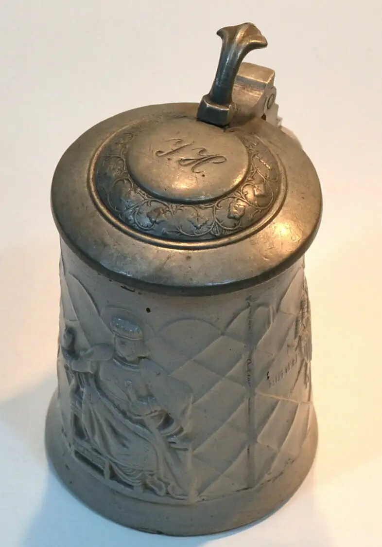 Bierkrug,gr.Steingut,Zinndeckel,USA,1860,Gambrinus u. Amerikanischer Bürgerkrieg 9