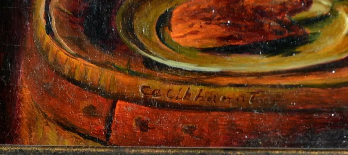 Ölbild,Mönch mit Weinglas,Öl auf Holzplatte,gerahmt,signiert,wohl um 1940 3