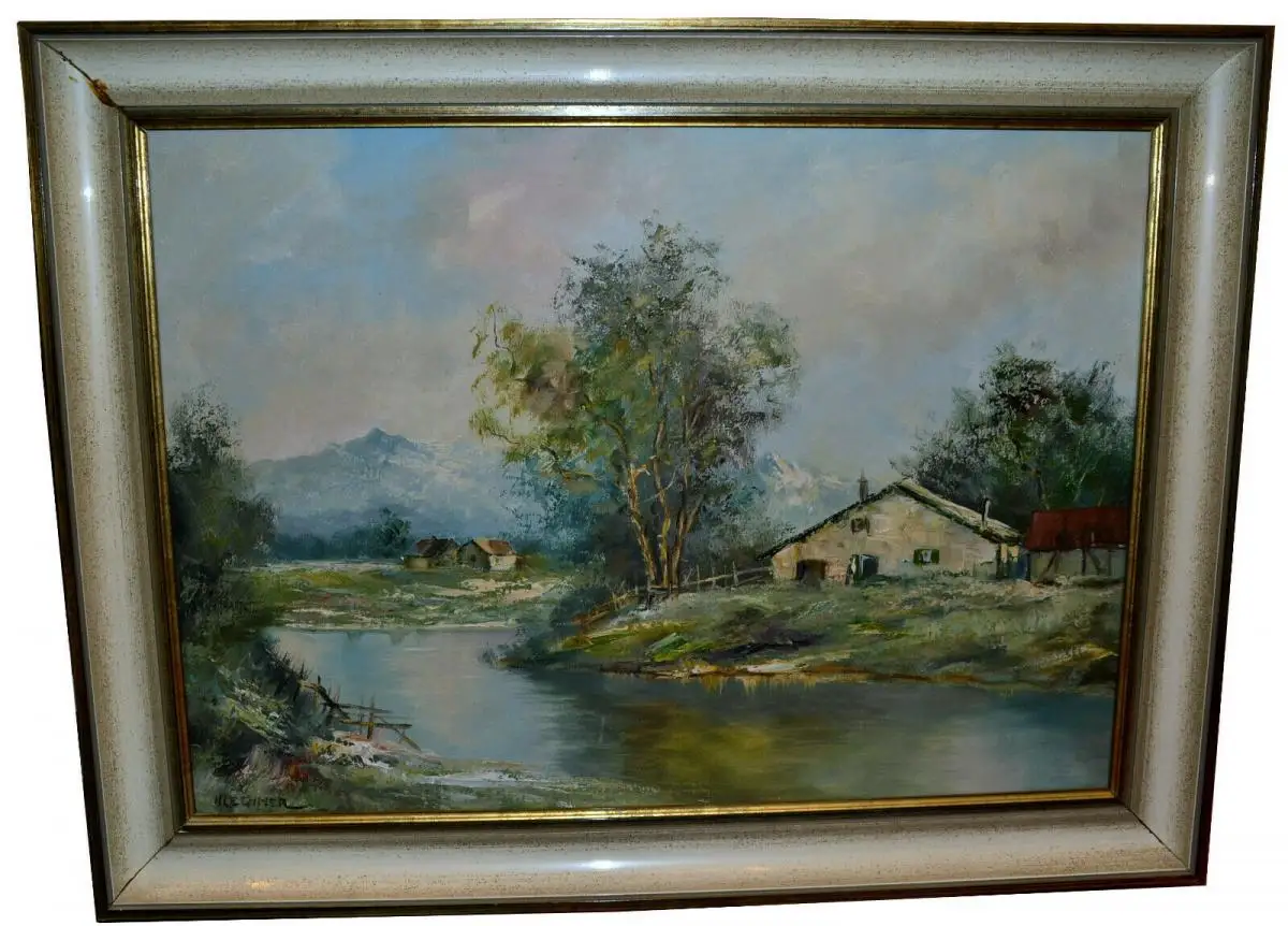 Gemälde,Ölbild,Leinwand,Landschaft in den Voralpen,sign.: H.Lechner,gerahmt 0