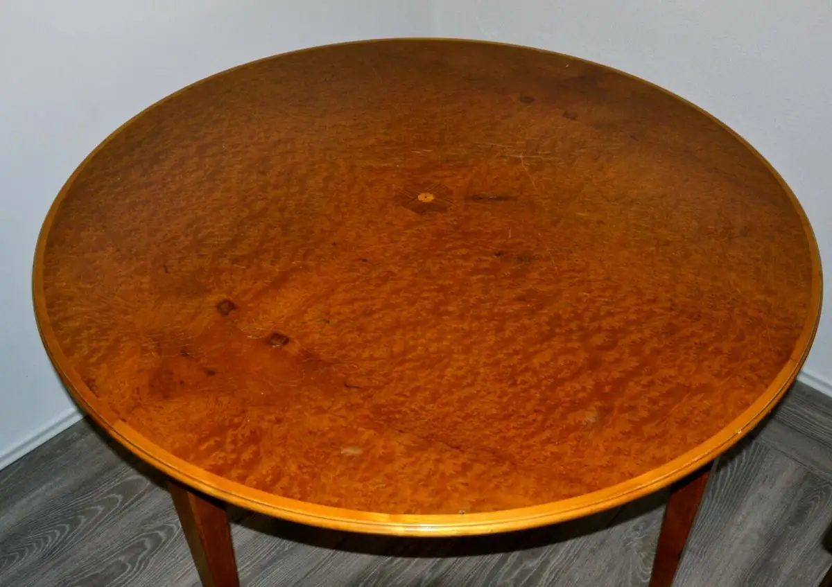 Eßtisch,rund,Ø 125 cm, Kirschbaum und Nußwurzelfunier.Einzelanfertigung,ca.1950 3