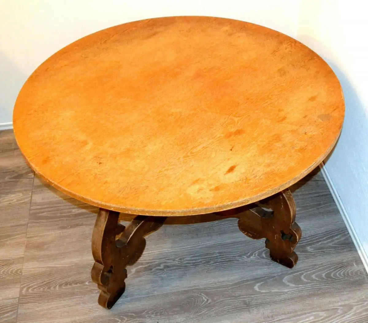 Möbel,runder Bauerntisch, alter Barockfuss, neue Platte,für Restaurator/Bastler 6