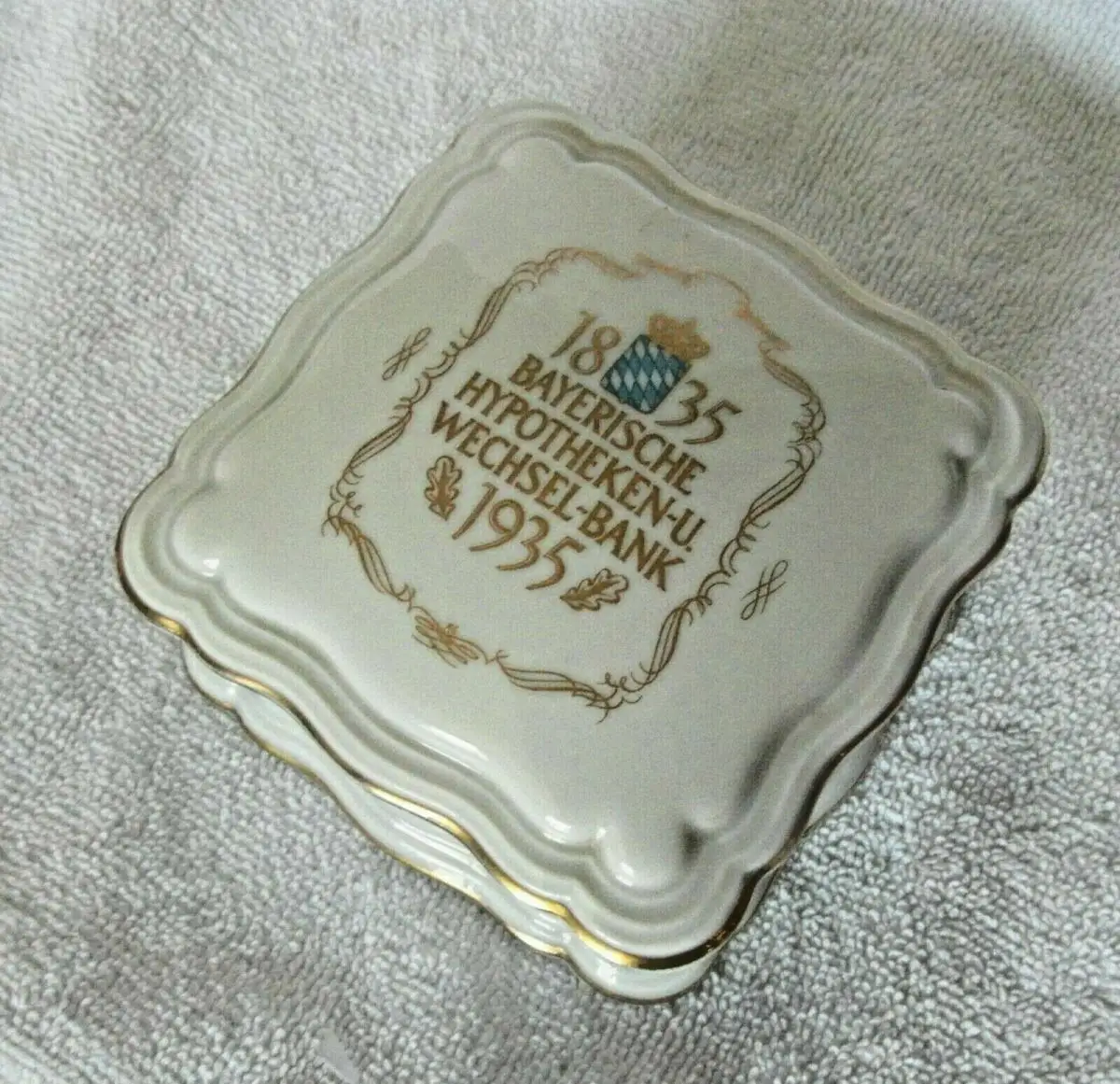 Porzellandose,Rosenthal,1935,100 Jahre Bayerische Hypotheken u. Wechsel-Bank 1
