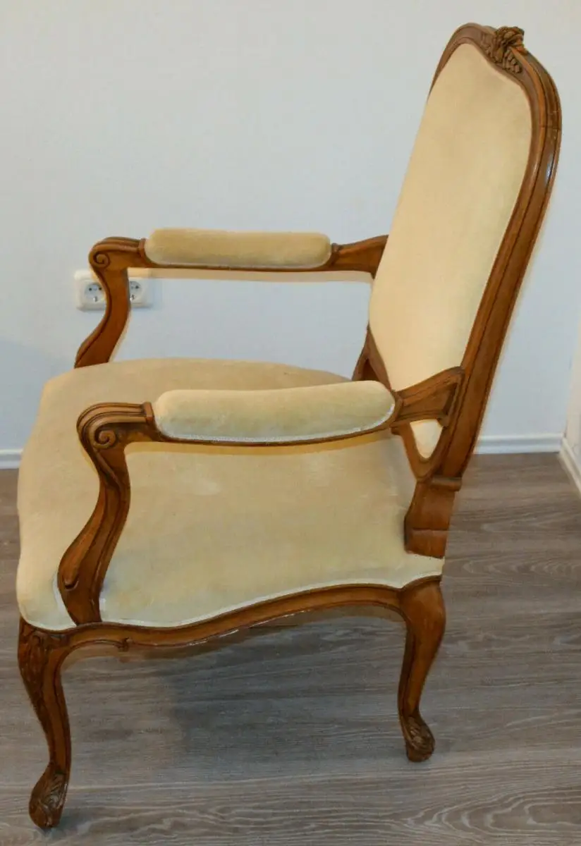 Möbel,Sessel,Rokoko-Stil,Eiche, wohl um 1850,helle Polsterung 1