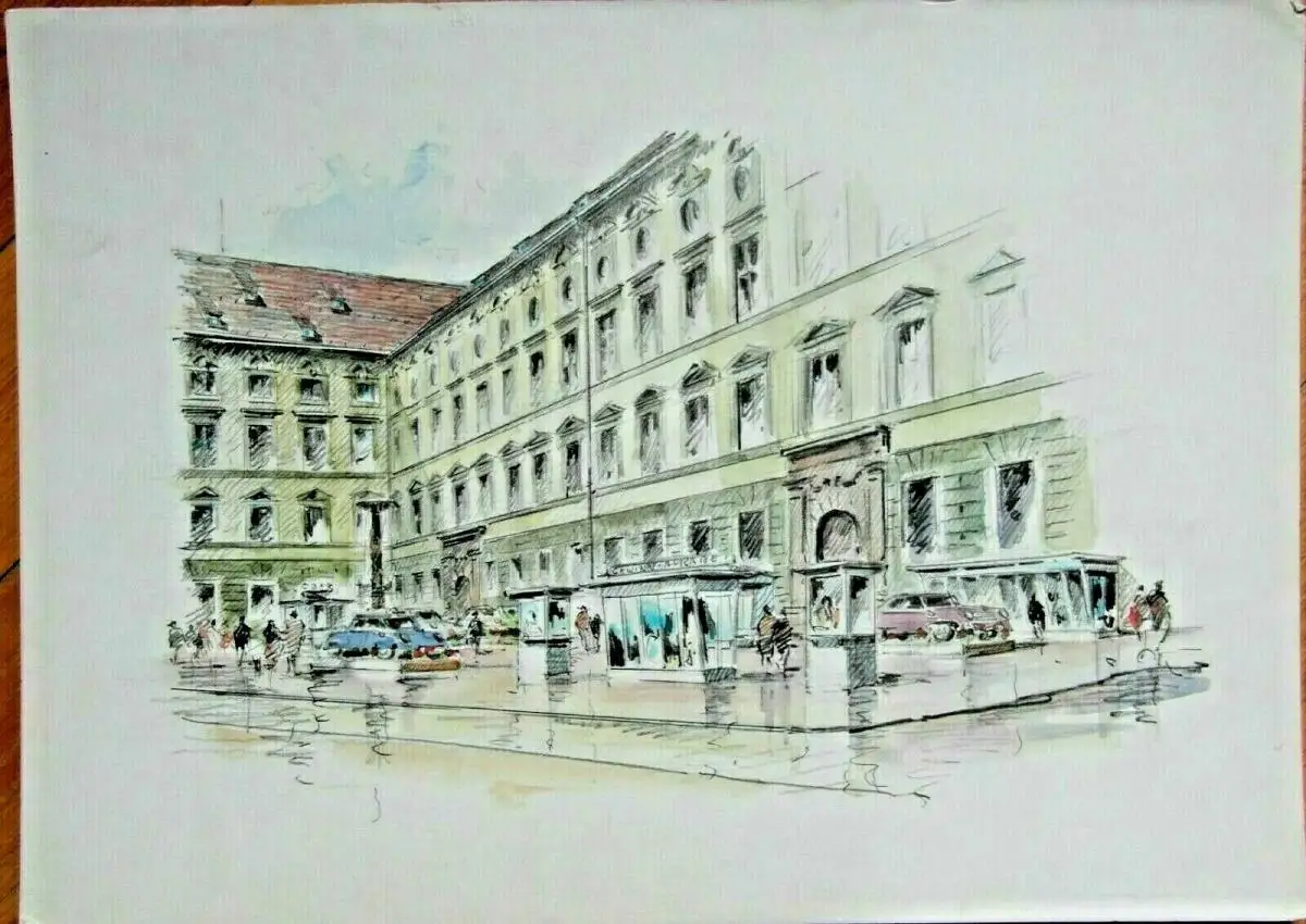 ALTE AKADEMIE, RICHARD-STRAUS -BRUNNEN, Zeichnung von K. S. Bauer-Oltsch 1