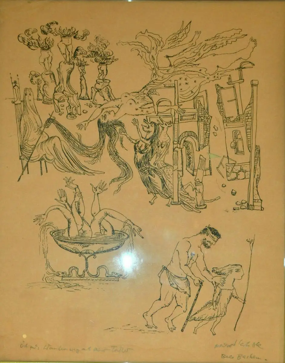 Orig.-Lithografie,Bele Bachem Ödipus Wanderweg mit der Tochter,gerahmt 4