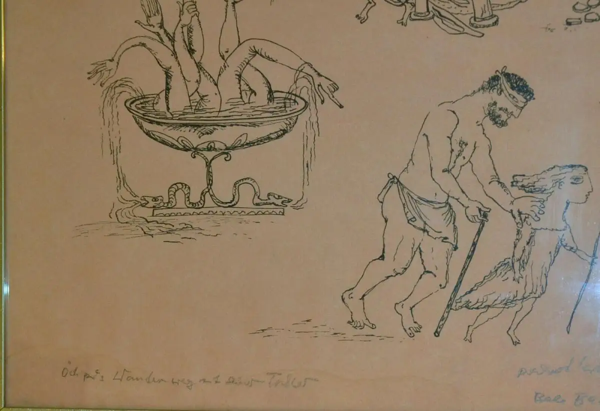 Orig.-Lithografie,Bele Bachem Ödipus Wanderweg mit der Tochter,gerahmt 6