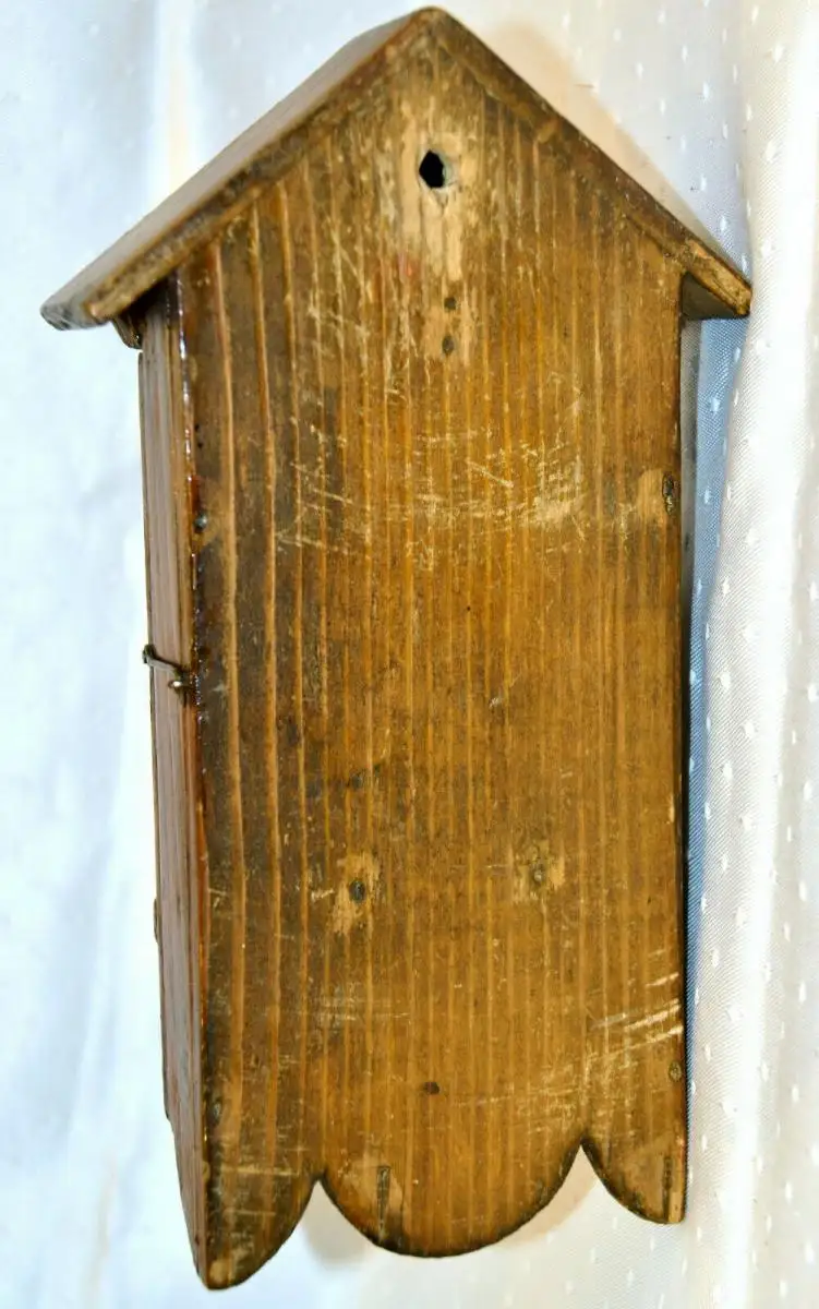 Wanduhr für Puppenstube,silb.Taschenuhr als Uhr,um 1900,Handarbeit,bemalt 7