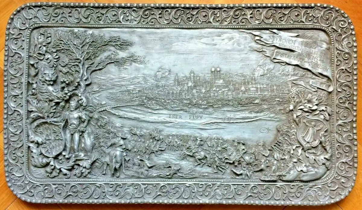 Zinn-Relief „München 1632 Schlüsselübergabe an König Gustav Adolf von Schweden“ 0