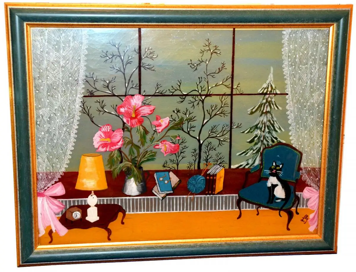 Hinterglasbild,auf 2 Glasplatten gemalt,Wintergarten, monogr. L. G. ,gerahmt 0