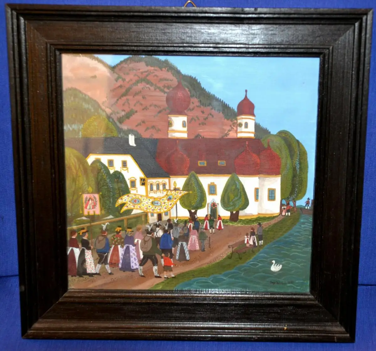 Hinterglasbild,Wallfahrt nach Bartholomä,sign.: Inge Peitzsch,1980,gerahmt 0
