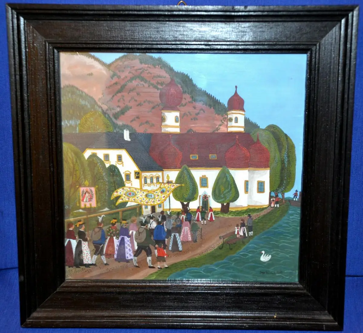 Hinterglasbild,Wallfahrt nach Bartholomä,sign.: Inge Peitzsch,1980,gerahmt 3