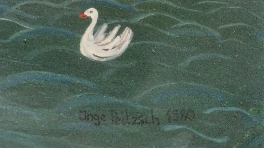 Hinterglasbild,Wallfahrt nach Bartholomä,sign.: Inge Peitzsch,1980,gerahmt 6