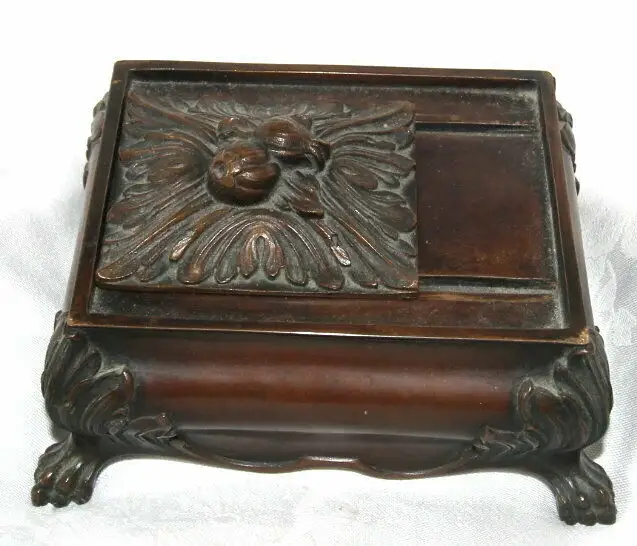 Schreibtischdose,verschiebarer Deckel, Bronze,wohl um 1900,schwer 2