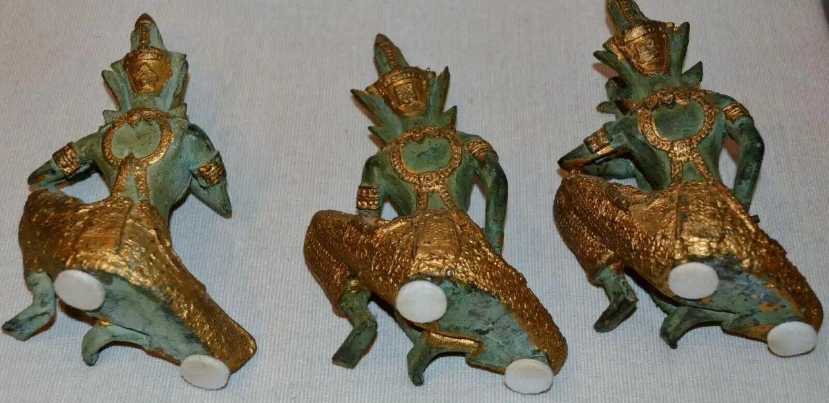 3 thailändische buddistische Figuren(Musiker),Messing,teilweise vergoldet 2