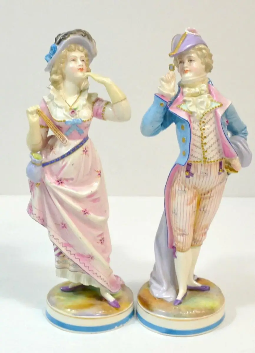 Dame u. Herr, Bisquitporzellan Figuren,Rokoko Stil, wohl Italien um 1900 1