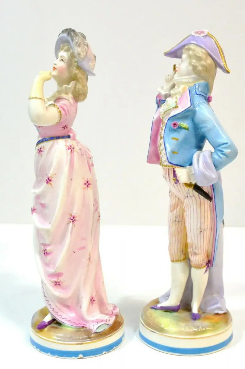 Dame u. Herr, Bisquitporzellan Figuren,Rokoko Stil, wohl Italien um 1900 5
