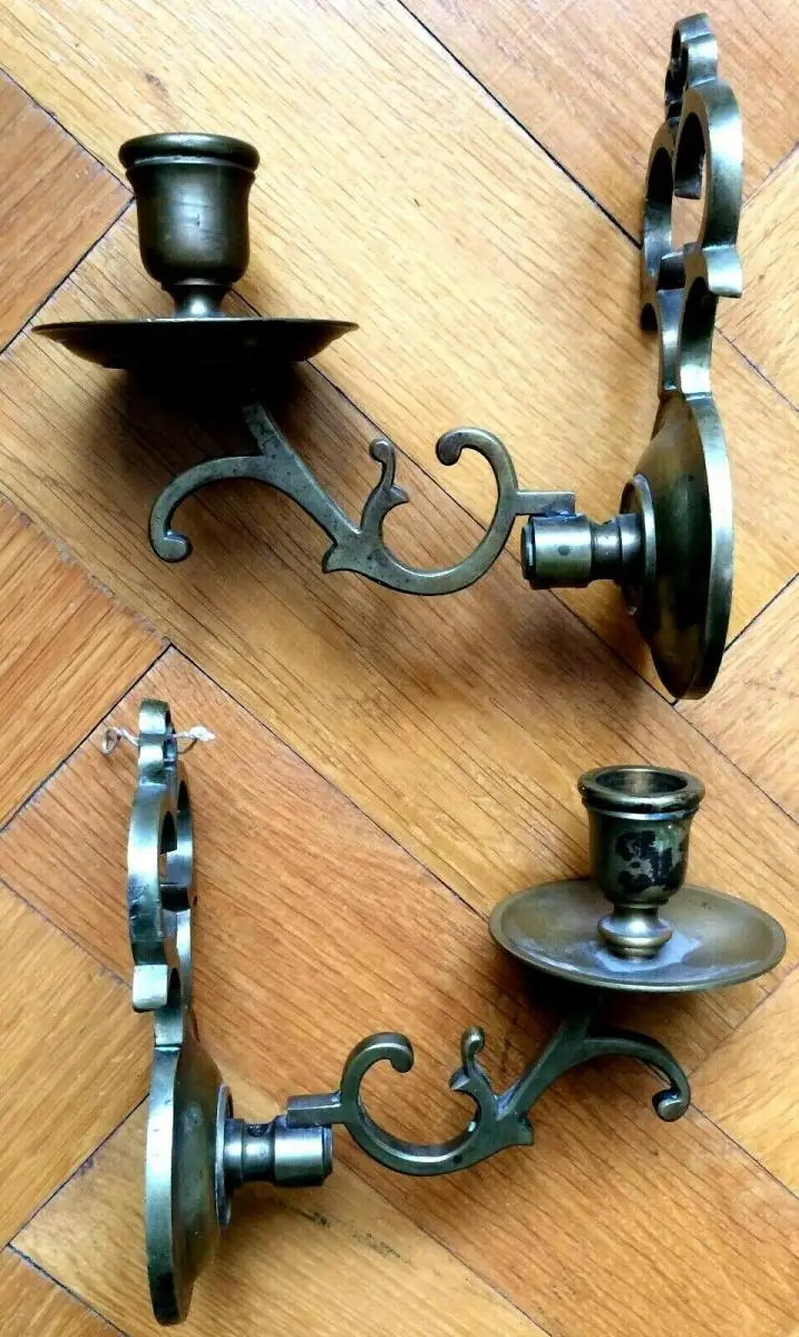2 Wandkerzenleuchter aus Messing, 19.Jhd 1