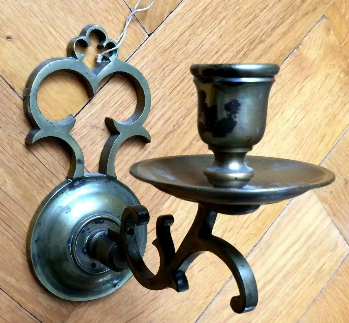 2 Wandkerzenleuchter aus Messing, 19.Jhd 3