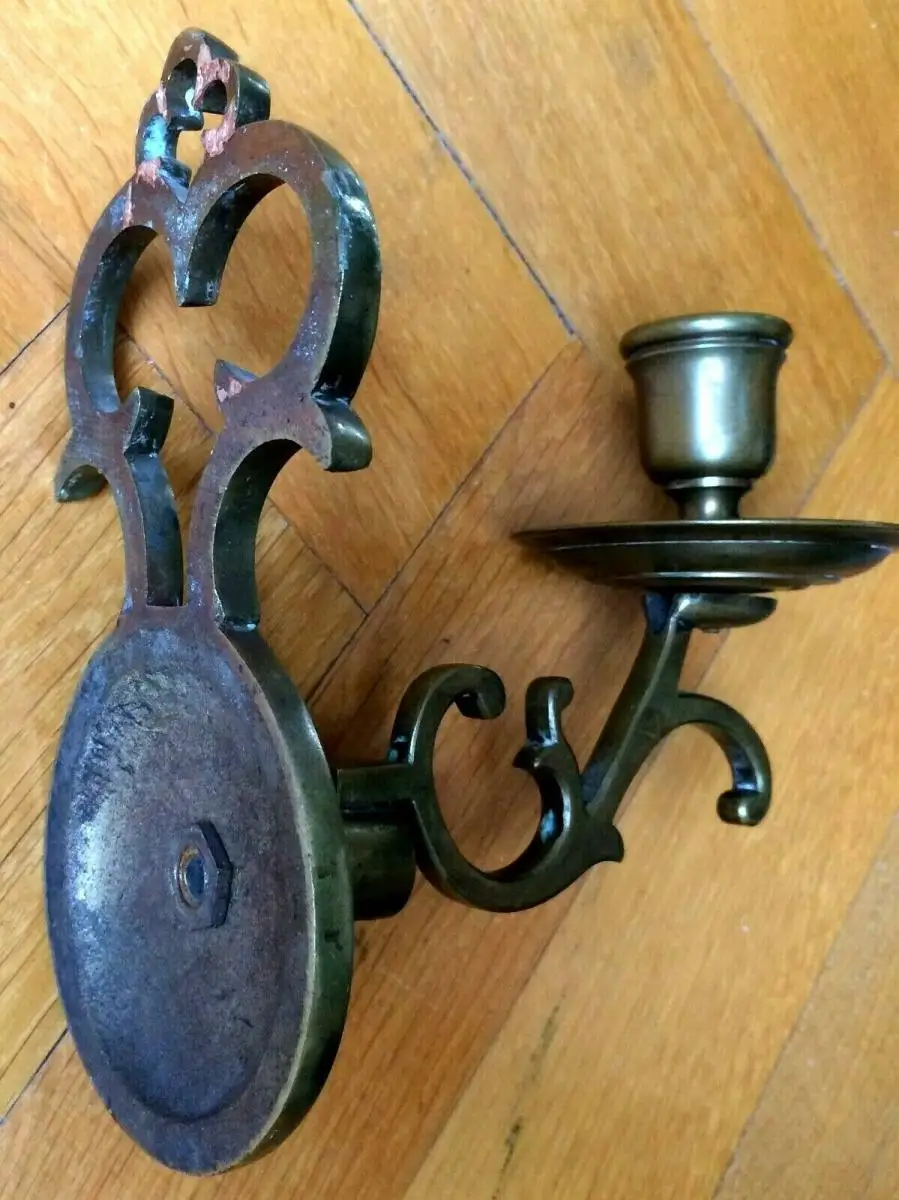2 Wandkerzenleuchter aus Messing, 19.Jhd 5