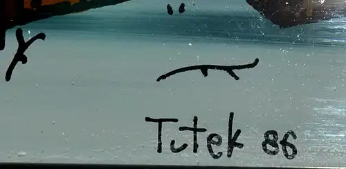 Naive Malerei ,vier Jahreszeiten,Sign. Tutek 86, Hinterglasmalerei, gerahmt