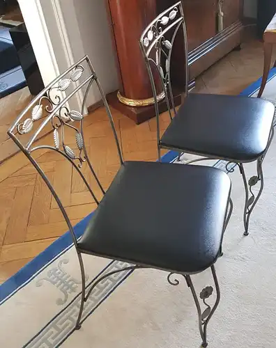 Möbel,Esstisch mit sechs Stühlen,brüniertes Metall,Glasplatte