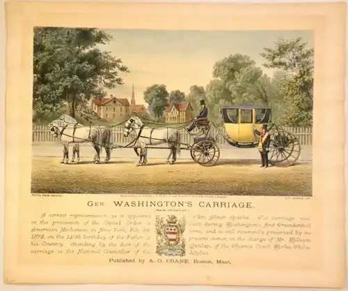 Farb Lithografie, 1872 ,Gen. Washington's Carriage, Daniels, J.H.