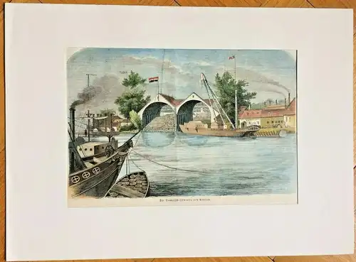 Colorierter Holzstich „Die Dampfschiffswerke von Altofen“, ca. 1880