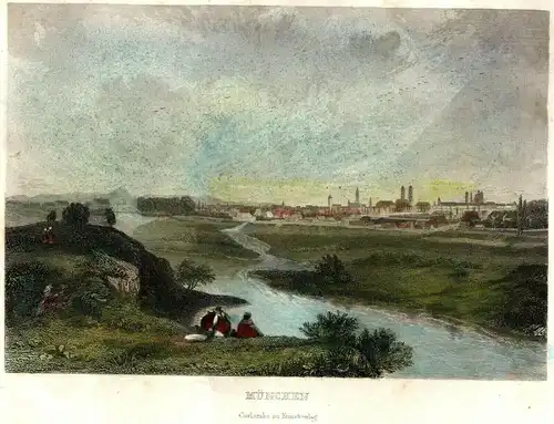 Colorierter Stahlstich „MÜNCHEN“, ca. 1850,leicht stockfleckig