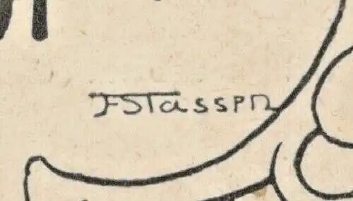 Holzstich,koloriert „Prosit Neujahr 1906“ nach einem Gemälde von Franz Stassen