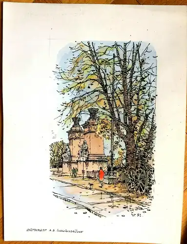 „Ludwigsbrücke“ in München - Original-Tusche-Zeichnung von K-S Bauer-Oltsch