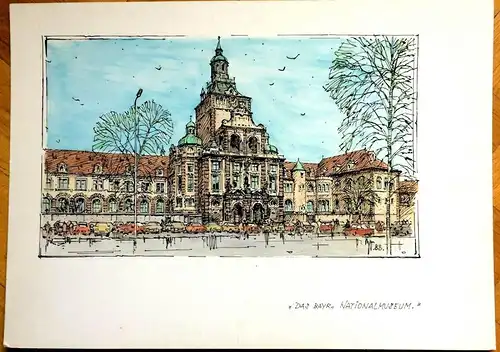 Bayerisches Nationalmuseum - Colorierte Original-Zeichnung von K-S Bauer-Oltsch