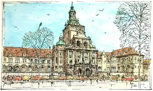 Bayerisches Nationalmuseum - Colorierte Original-Zeichnung von K-S Bauer-Oltsch