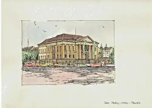 „Das Prinz-Carl-Palais“ - Colorierte Orig-Tusch-Zeichnung von Bauer-Oltsch