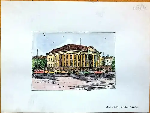 „Das Prinz-Carl-Palais“ - Colorierte Orig-Tusch-Zeichnung von Bauer-Oltsch