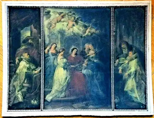 Historische kolorierte Lithografie des Ildefonso-Altars von Peter Paul Rubens