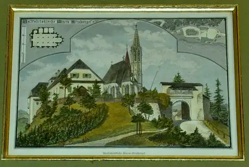 Kolorierter Stahlstich Wallfahrtskirche ,Maria Straßengel,Östereich,Steiermark