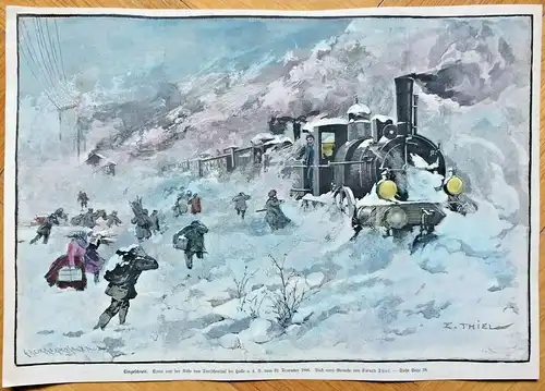 Colorierter Holzstich „Eingeschneit. Scene aus der Nähe von Teutschenthal "