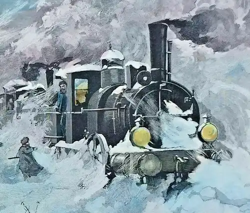 Colorierter Holzstich „Eingeschneit. Scene aus der Nähe von Teutschenthal "