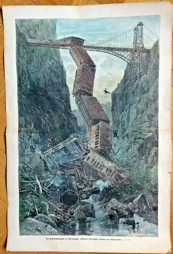 Colorierter Holzstich „Das Eisenbahnunglück bei Birmingham, Alabama 